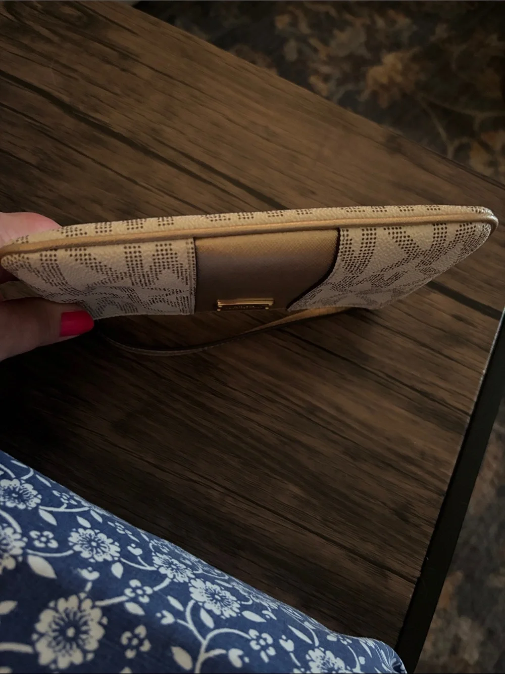 Michael Kors Jet Set Beige and Gold MK Logo Wristlet